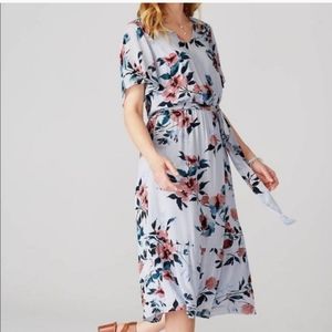 NWT J.jill XL Cornflower blue floral midi dress tie waist